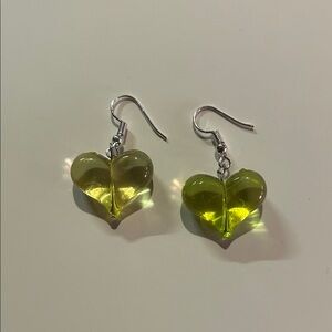 Elegant Heart-Shaped Plastic Yellow Earrings with Silver Hooks ~Handmade